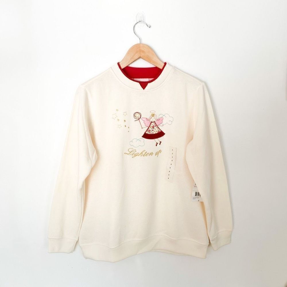 Vintage Studio Works pun snarky grandma fairy “Lighten up” embroidered off white